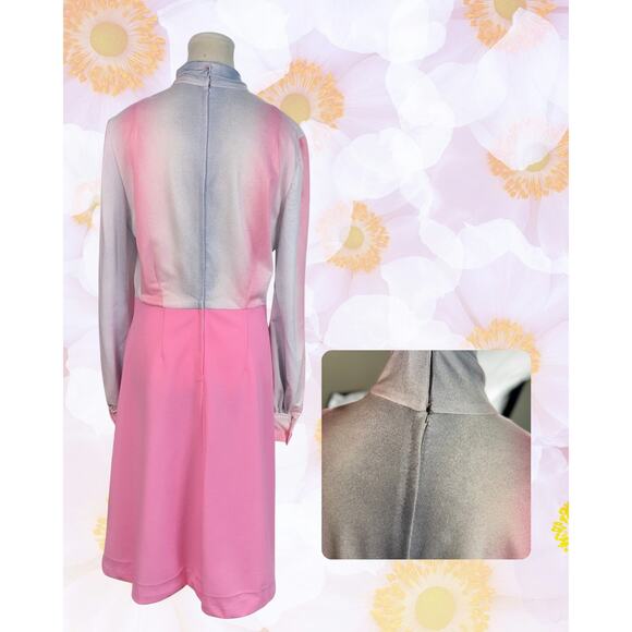 Vintage 70s Pink Gray Spray Pattern Shirt-Styled Solid Pink Shirt Dress XL - Picture 6 of 6